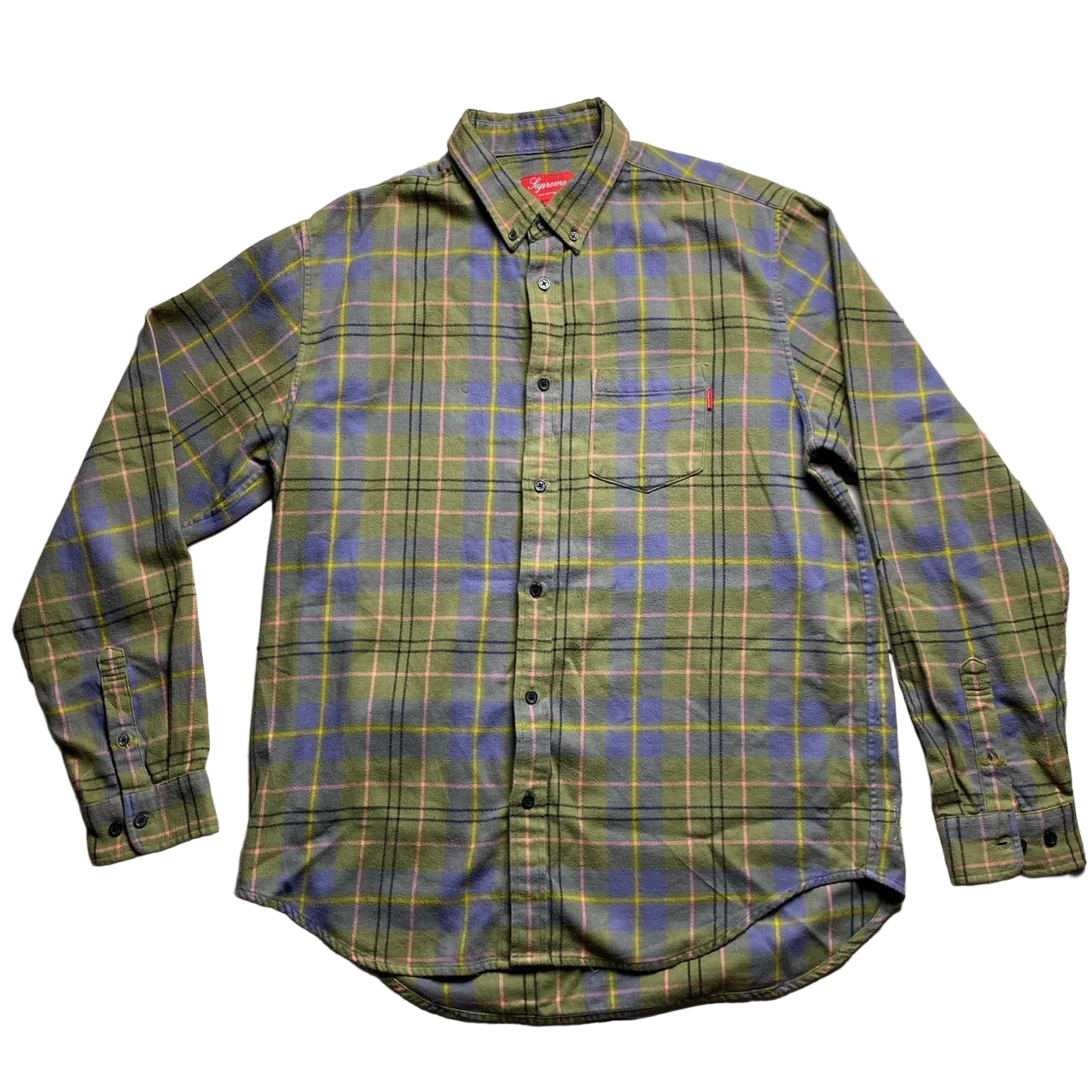 Supreme Plaid Checked Shirt Green Pink and Blue (L)