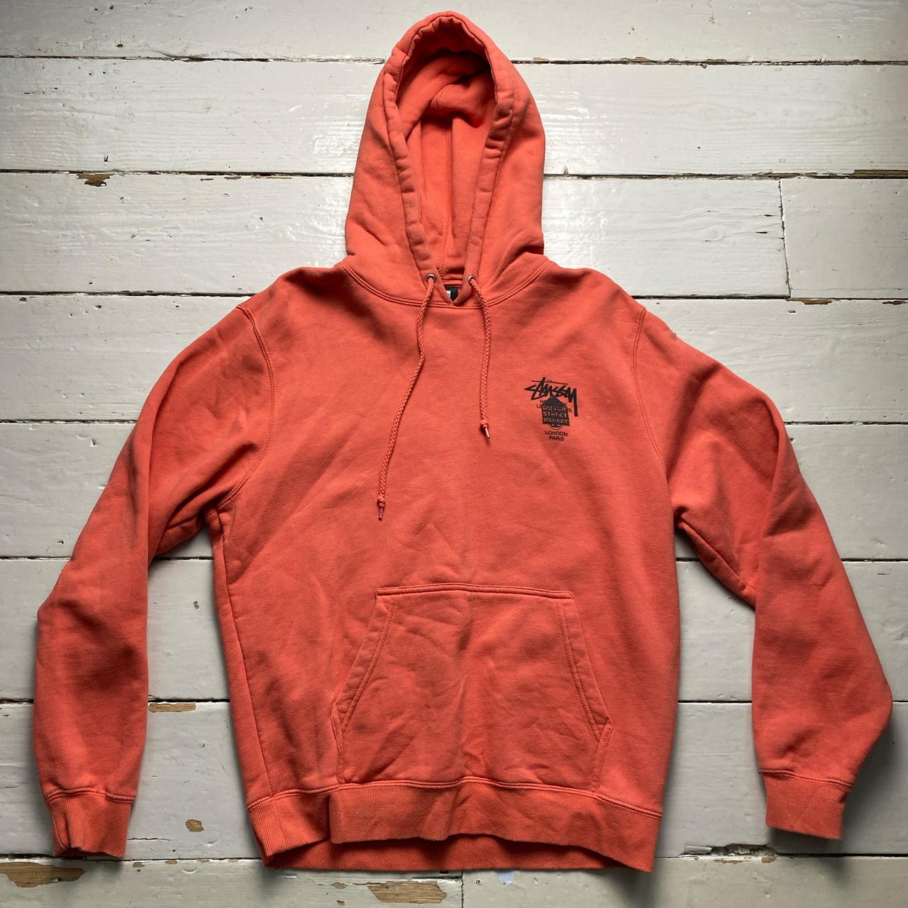 Stussy Dover Street Market Salmon Pink Orange and Black Hoodie