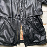 Burberry Burberrys Vintage Black Leather Trench Coat (XL)