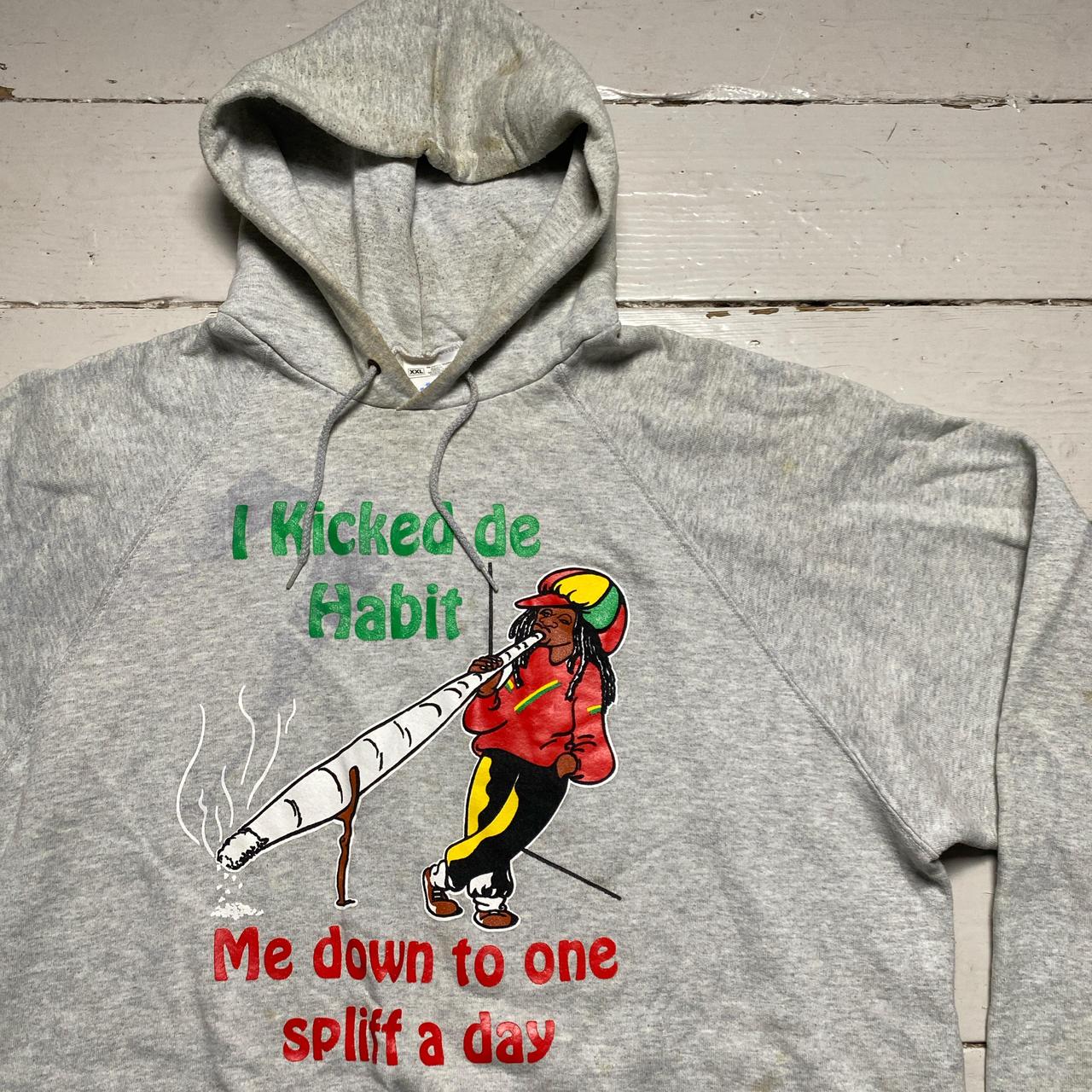 Vintage Screenstars Grey Rasta I Kicked di Habit Down to One Spliff a Day Hoodie