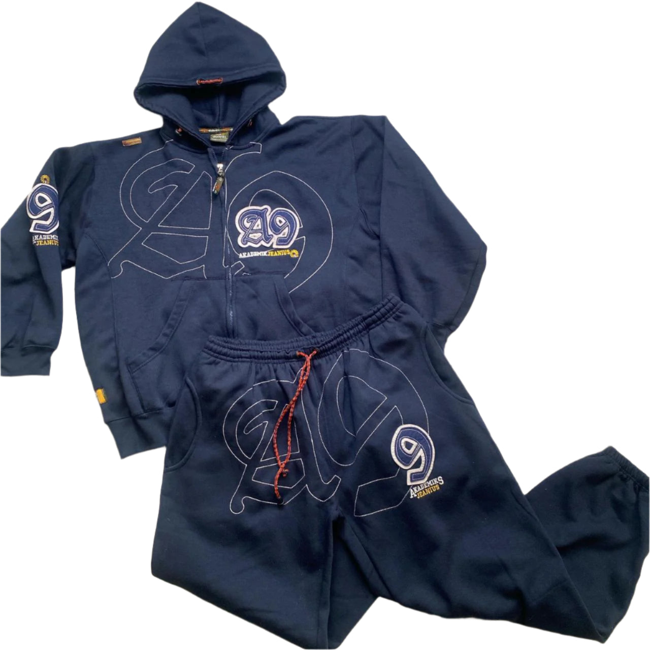 Akademiks A9 Vintage Navy and White Stitch Full Tracksuit (L)