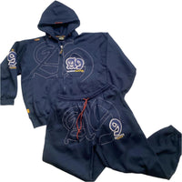 Akademiks A9 Vintage Navy and White Stitch Full Tracksuit (L)