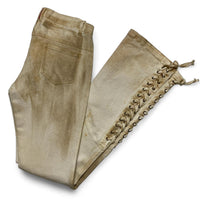 Prada Distressed Runway Vintage y2k Cream Lace Up Flared Cowgirl Jeans (28W)