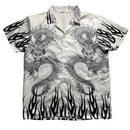 Y2K Dragon and Flames White and Black Silk Shirt (XL)