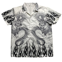 Y2K Dragon and Flames White and Black Silk Shirt (XL)