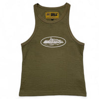 Corteiz Olive Green and White Womens Tank Vest Top (XL)