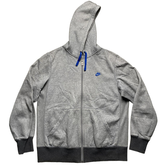 Nike Grey and Blue Swoosh Vintage Hoodie (L)