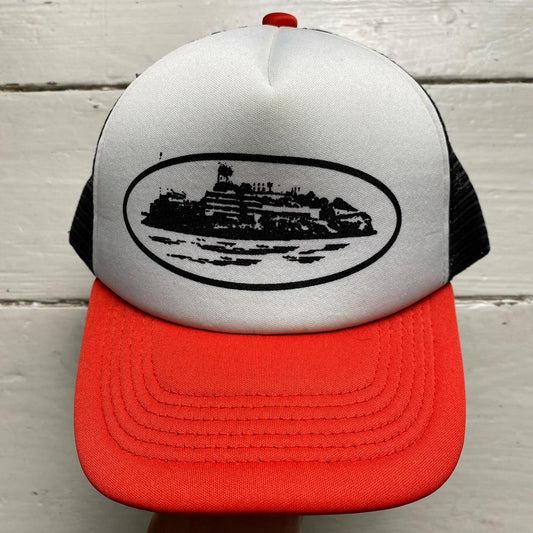 Corteiz Black White and Red Trucker Cap