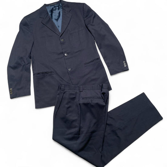 Versace V2 Vintage Navy Full Suit Jacket and Trousers (L)
