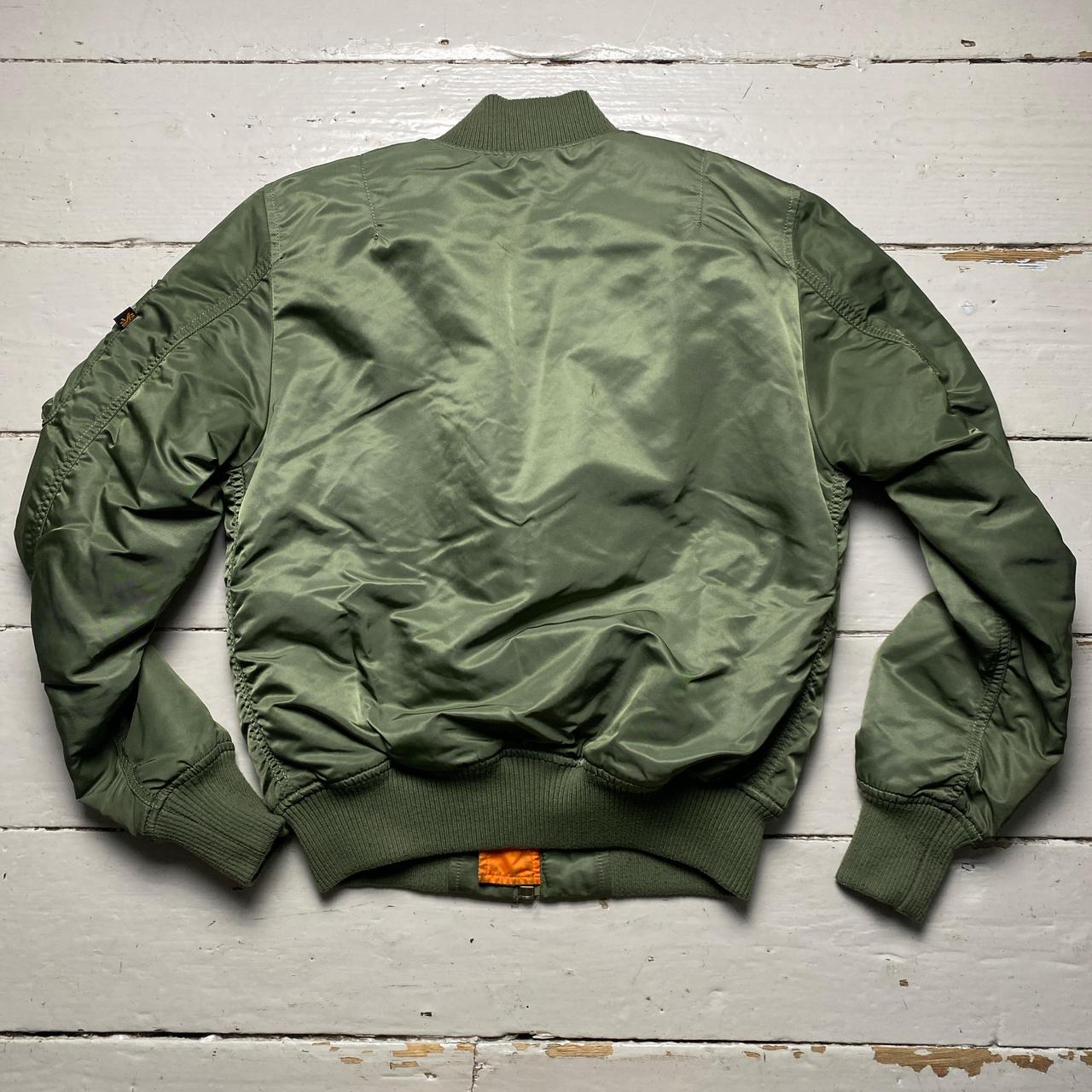 Alpha Industries Khaki Military Green and Orange Bomber Jacket