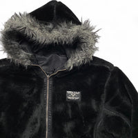 Avirex Vintage y2k Black Reversible Faux Fur Bomber Fur Trim Hooded Jacket (M)