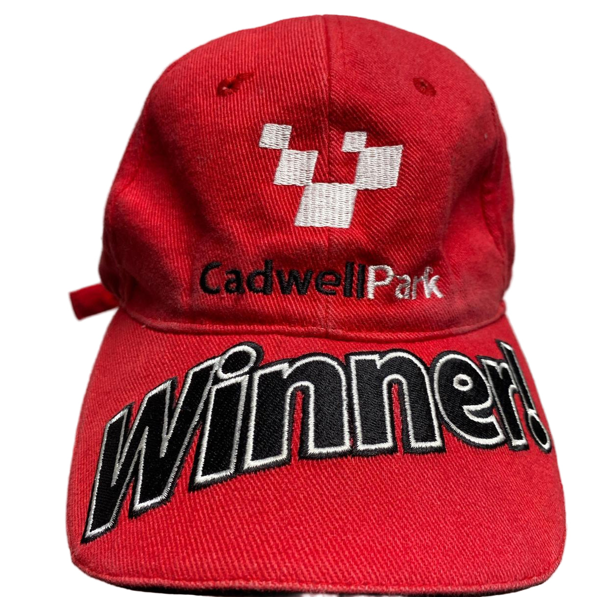 Cadwell Park Winner Racing Red Black and White Baseball Cap