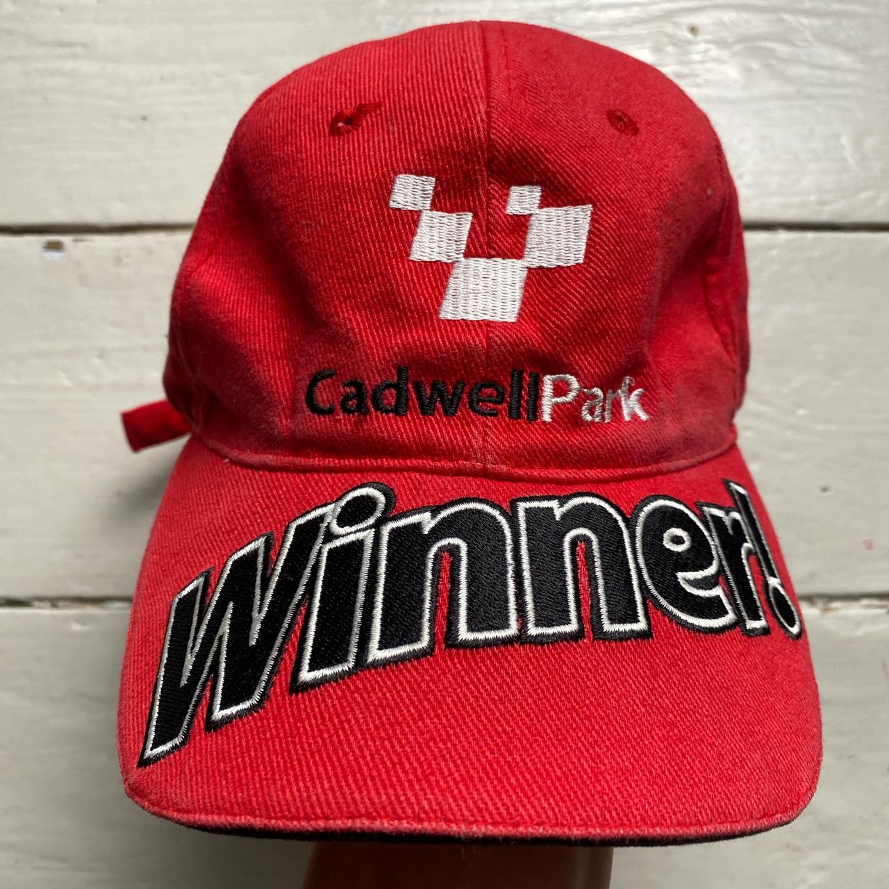 Cadwell Park Winner Racing Red Black and White Baseball Cap