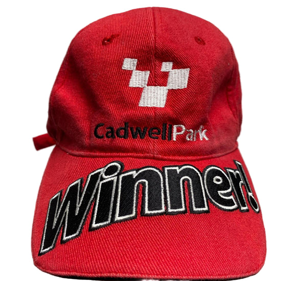 Cadwell Park Winner Racing Red Black and White Baseball Cap