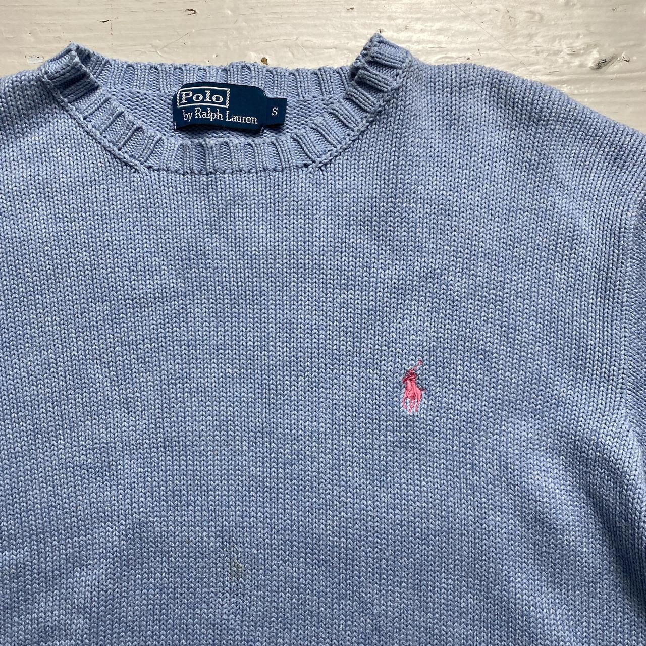 Polo Ralph Lauren Cable Knit Jumper Light Blue and Pink Pony