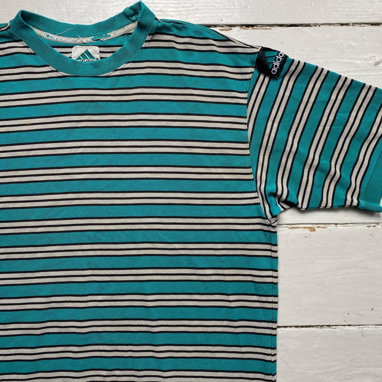 Adidas Equipment Vintage 90’s Green and Cream Striped T Shirt Jersey