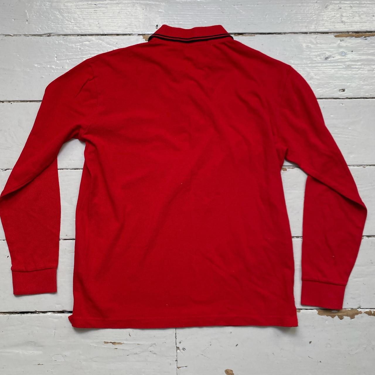 Stone Island Red and Black Square Patch Long Sleeve Polo Shirt