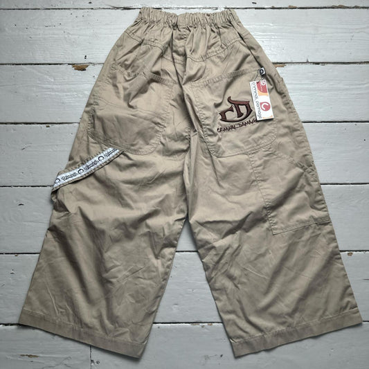 Criminal Damage Khaki Beige Embroidered Brown CD Baggy Jorts Cargo Shorts