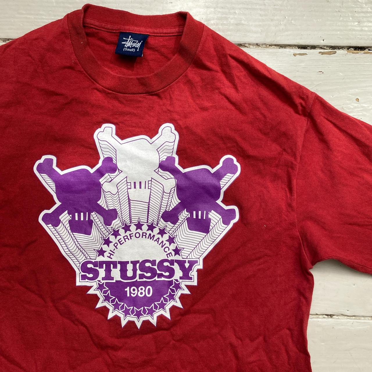 Stussy Red White and Purple Skulls T Shirt