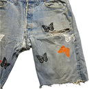 Levis 501 Baggy Cut Down Distressed Vintage Jort Jeans with Butterfly Prints (W 36)