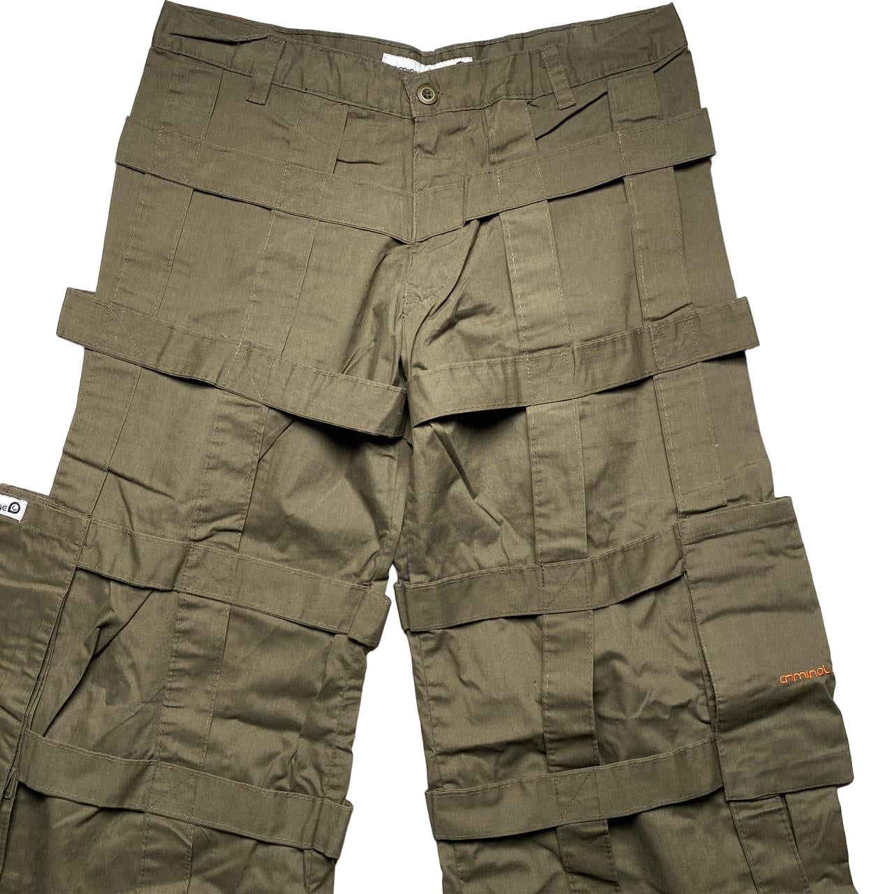 Criminal Damage Bondage Baggy Cargo Khaki Green and Orange Combat Trousers (32W)