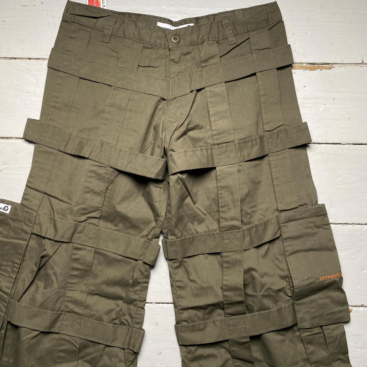 Criminal Damage Bondage Baggy Cargo Khaki Green and Orange Combat Trousers