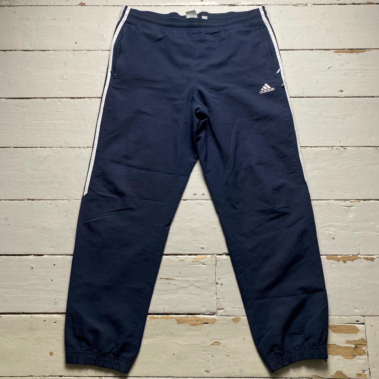 Adidas Navy and White Baggy Trackpant Shell Bottoms