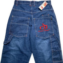 Criminal Damage Vintage Baggy Carpenter Cargo Embroidery Navy and Red Jeans (28W)