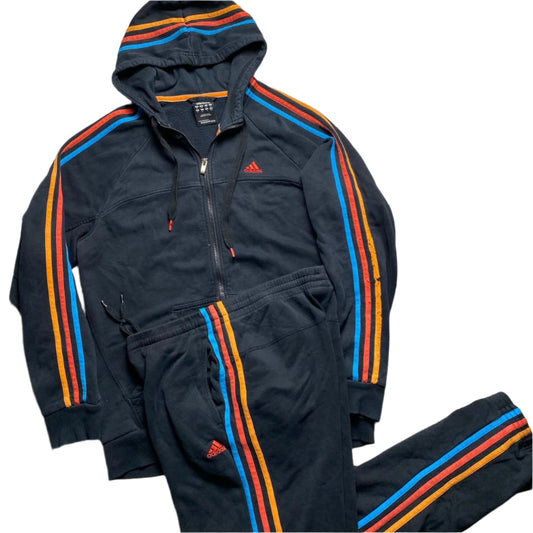 Adidas Performance Essentials Black Orange Red and Blue Multi Colour Full Tracksuit (M/S)