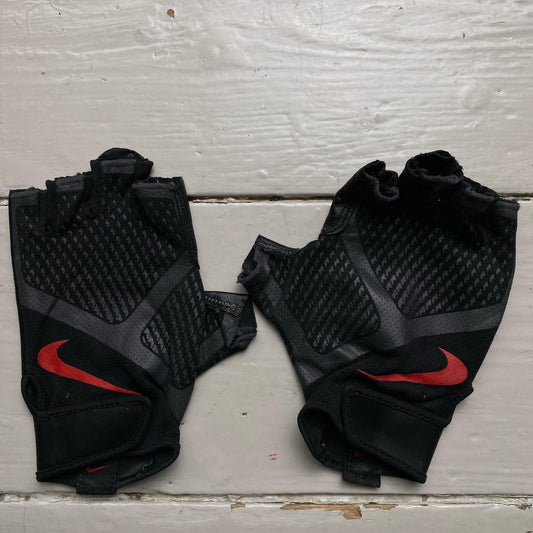 Nike Vintage Black and Red Finger less Leather Biking Climbing Gloves