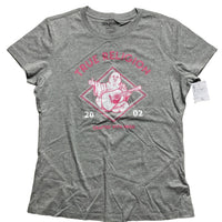True Religion Womens Rhinestone Grey White and Pink Buddha T Shirt (L)