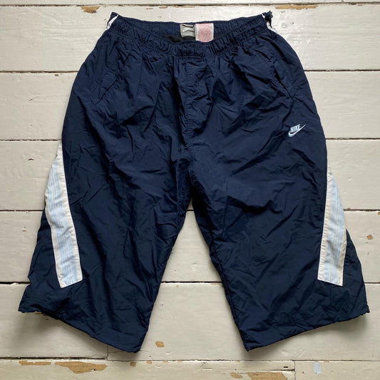 Nike Vintage y2k Navy Light Blue and White Shell Trackpant Shorts