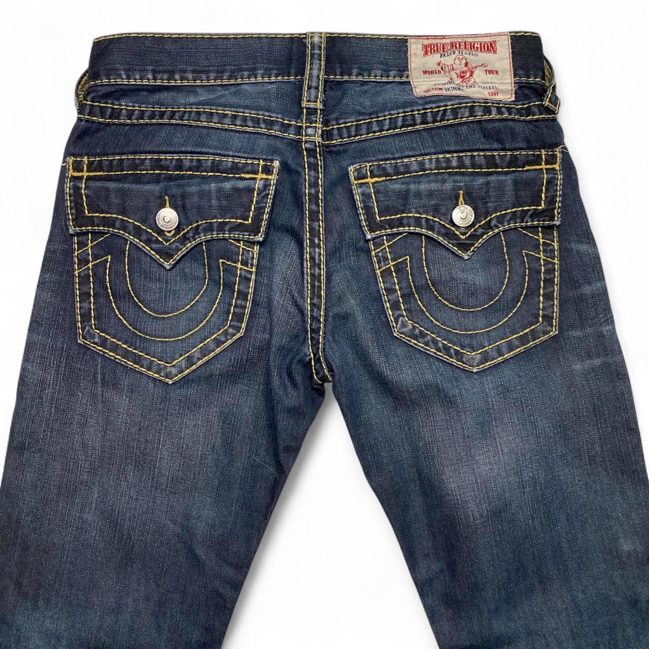 True Religion Skinny Navy and Gold Stitch Jeans (31W)