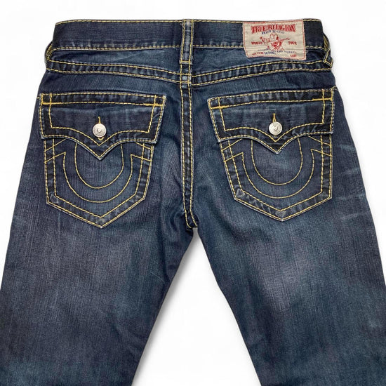 True Religion Skinny Navy and Gold Stitch Jeans (31W)
