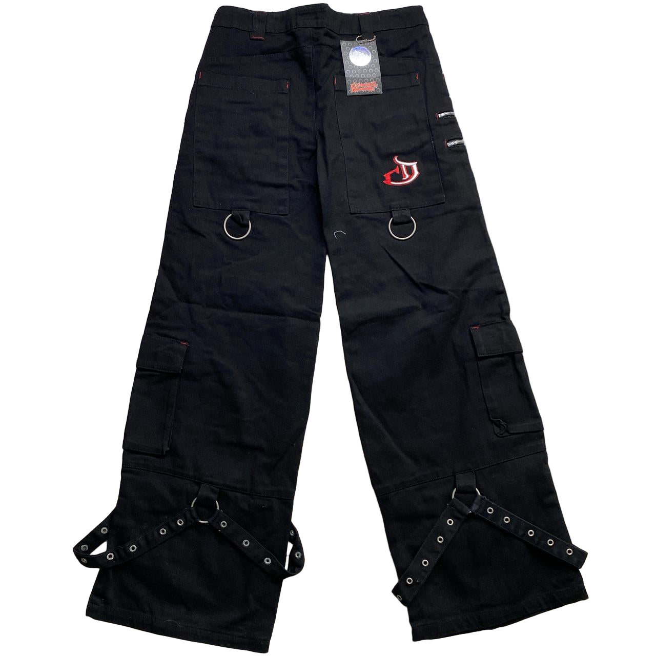 Criminal Damage Bondage Black White and Red Embroidery Baggy Jeans (30W)