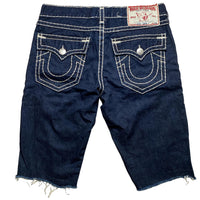 True Religion Ricky Super T Big Stitch Navy and White Jorts Cut Down Jean Shorts (36W)