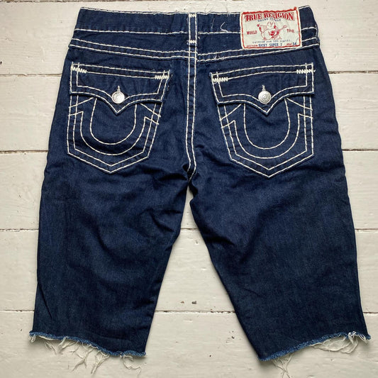 True Religion Ricky Super T Big Stitch Navy and White Jorts Cut Down Jean Shorts