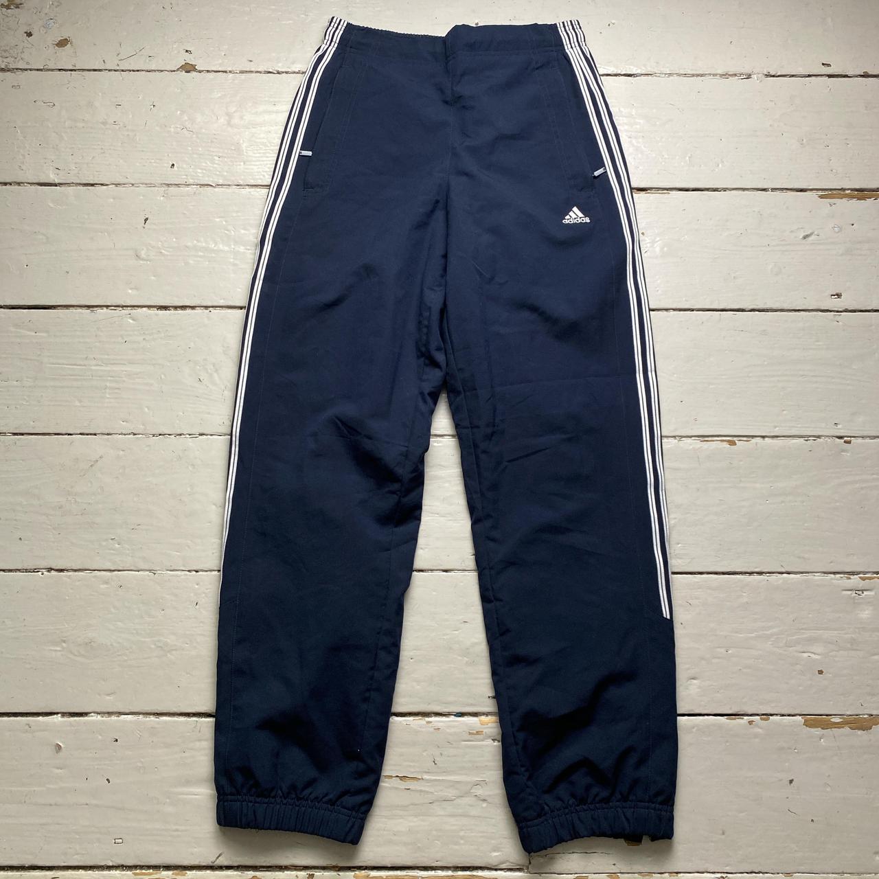 Adidas Navy and White Shell Trackpant Bottoms