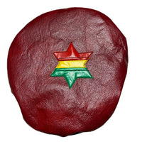 Red Leather Rasta Hat with Red Yellow and Green Stripes