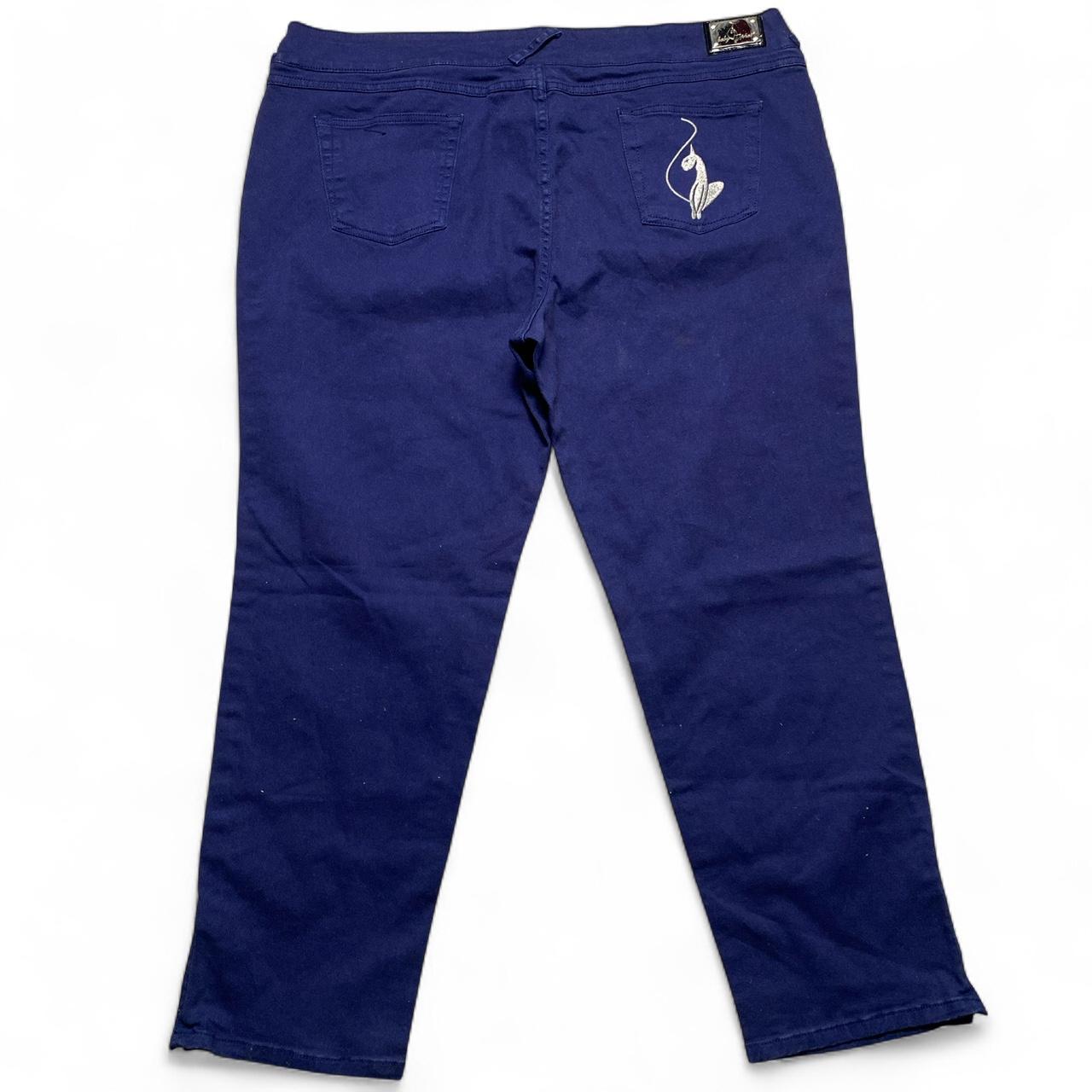 Baby Phat Vintage Baggy Wide Leg Navy and Silver Embroidery Jeans (42W)