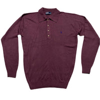Ralph Lauren Polo Burgundy and Purple Pony Vintage Marino Wool Polo Shirt (XL)