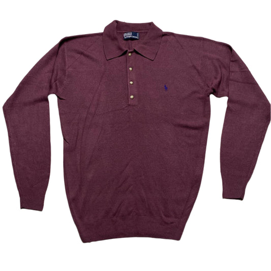 Ralph Lauren Polo Burgundy and Purple Pony Vintage Marino Wool Polo Shirt (XL)