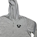 True Religion Grey and Black Suede Felt Logos Hoodie (L)
