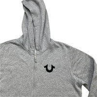 True Religion Grey and Black Suede Felt Logos Hoodie (L)