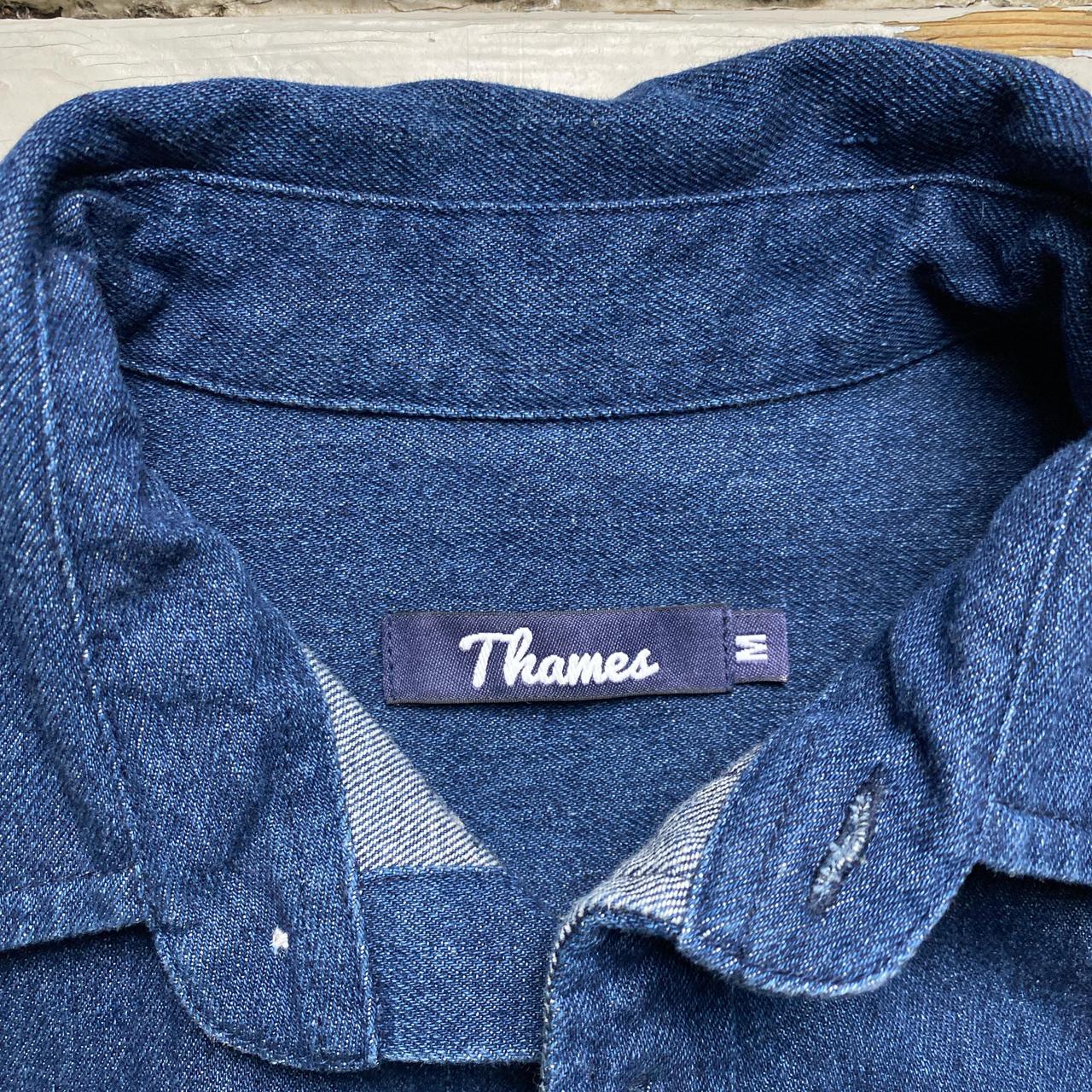 Thames Denim Blue and White Embroidery Long Sleeve Shirt