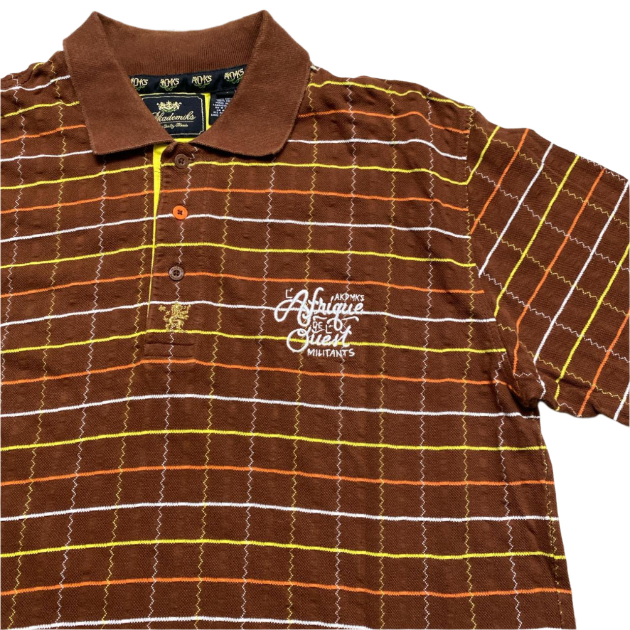 Akademiks Vintage Brown Yellow White and Orange Polo Shirt (L)
