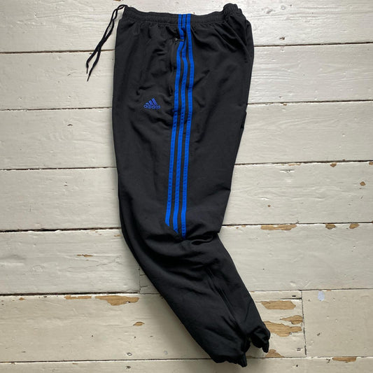 Adidas Blue and Black Baggy Shell Trackpant Bottoms