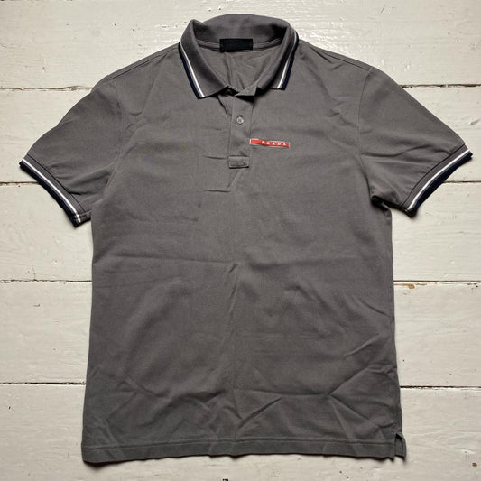 Prada Grey and Red Strip Polo Shirt