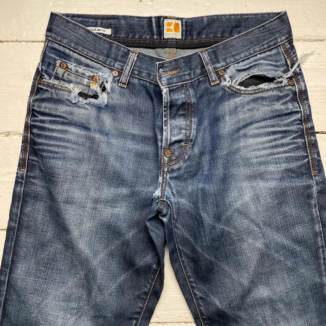 Hugo Boss Dark Navy Stonewash Distressed Jeans