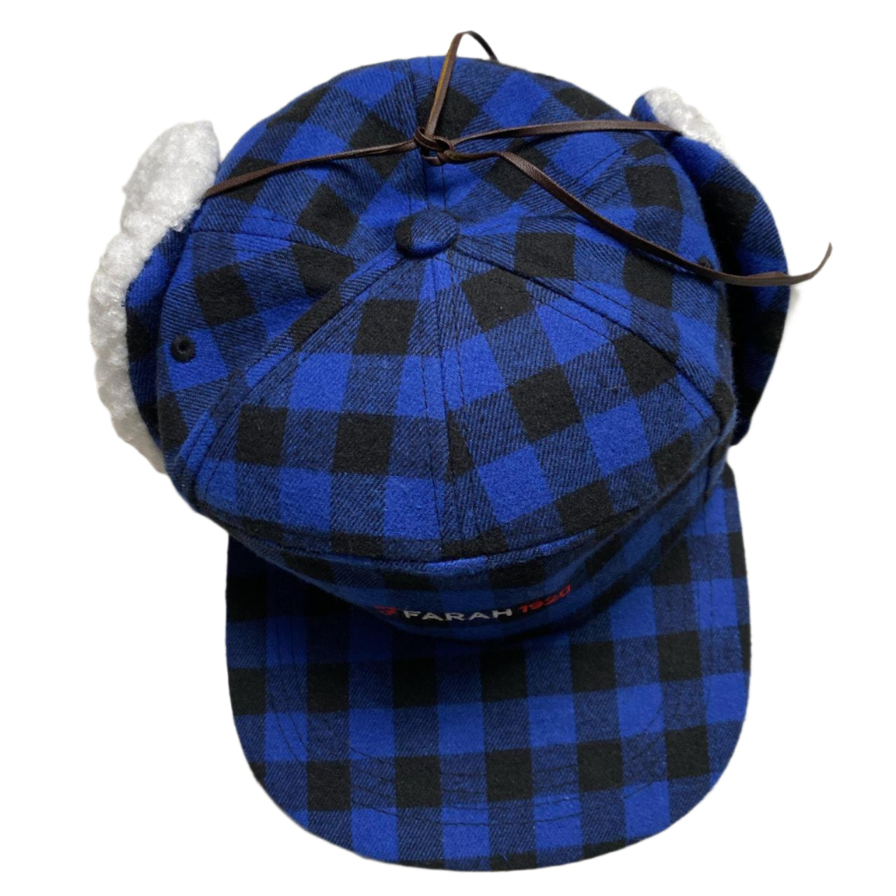 Farah Checked Blue and Black Plaid Dog Ear Trapper Ear Flap Hat